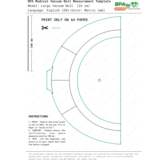 Large Vacuum Bell 26 cm PDF Drawing – Size Template for Chest Correction Device